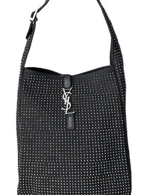 Saint Laurent Black Studded Shoulder Bag with Silver YSL Logo